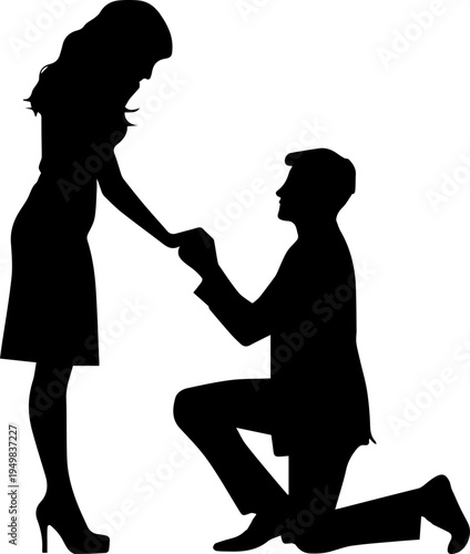 Silhouette of a Man on One Knee Proposing Marriage to a Woman Romantic Engagement Scene Vector Illustration
