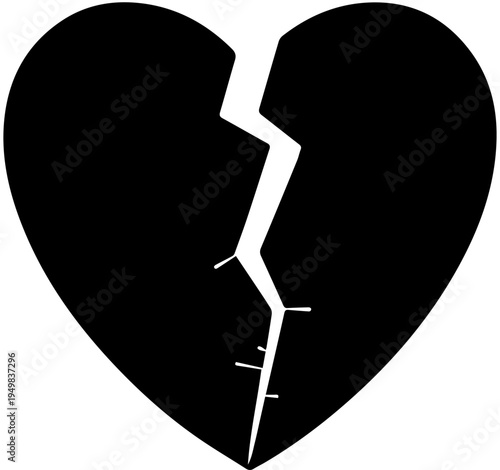 Broken Heart Silhouette Icon Isolated on White Background Representing Heartbreak Sadness Divorce and Separation Vector Illustration