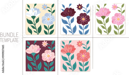 PrintFloral bundle template design, colorful flower illustrations, decorative vector artwork, botanical clipart set, modern digital art background collection