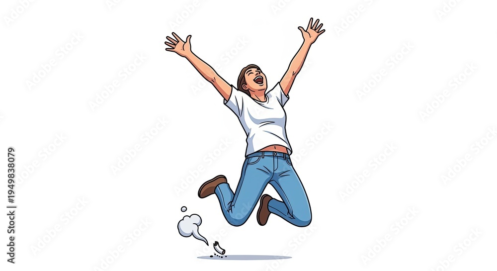 Fototapeta premium Woman Jumping With Euphoria Against Blank Background