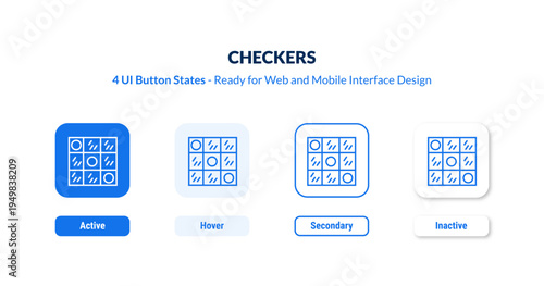 checkers UI button states set. Outline icon kit from activity and hobbies collection. Thin linear checkers, sport, checkered editable vector. Line vector checkers sign for web and mobile interface