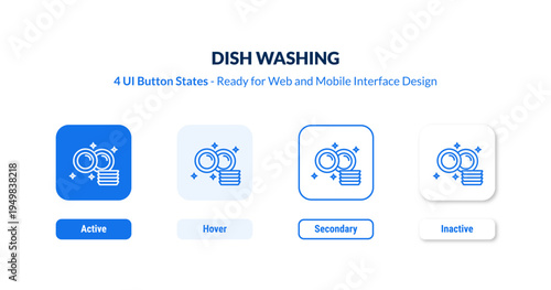 dish washing UI button states set. Outline icon kit from activity and hobbies collection. Thin linear dish washing, home, house editable vector. Line vector dish washing sign for web and mobile