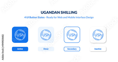 ugandan shilling UI button states set. Outline icon kit from africa collection. Thin linear ugandan shilling, currency, economy editable vector. Line vector ugandan shilling sign for web and mobile