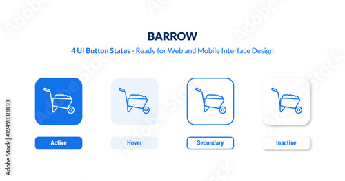 barrow UI button states set. Outline icon kit from agriculture farming and gardening collection. Thin linear barrow, wheel, gardening editable vector. Line vector barrow sign for web and mobile 