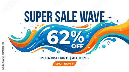 Super Sale Wave with 62% Off and Shop Now Button