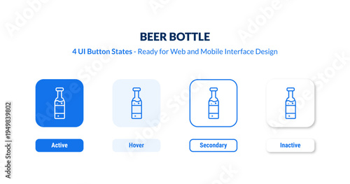beer bottle UI button states set. Outline icon kit from alcohol collection. Thin linear beer bottle, beverage, bottle editable vector. Line vector beer bottle sign for web and mobile interface