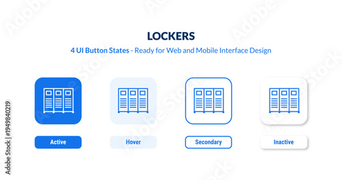 lockers UI button states set. Outline icon kit from american football collection. Thin linear lockers, locker, storage editable vector. Line vector lockers sign for web and mobile interface