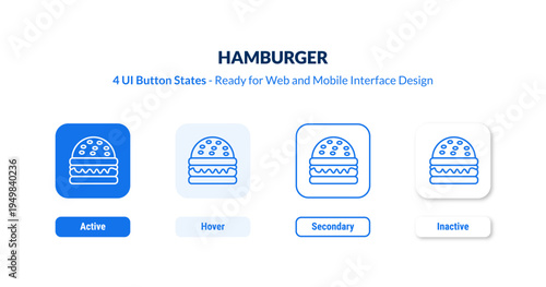 hamburger UI button states set. Outline icon kit from american football collection. Thin linear hamburger, burger, food editable vector. Line vector hamburger sign for web and mobile interface
