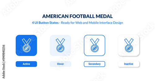 american football medal UI button states set. Outline icon kit from american football collection. Thin linear american football medal, american, ball editable vector. 
