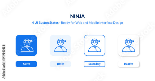 ninja UI button states set. Outline icon kit from asian collection. Thin linear ninja, japan, warrior editable vector. Line vector ninja sign for web and mobile interface