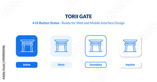 torii gate UI button states set. Outline icon kit from asian collection. Thin linear torii gate, japan, japanese editable vector. Line vector torii gate sign for web and mobile interface