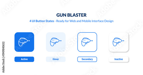 gun blaster UI button states set. Outline icon kit from astronomy collection. Thin linear gun blaster, gun, space editable vector. Line vector gun blaster sign for web and mobile interface