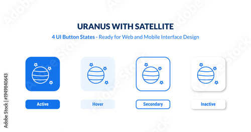 uranus with satellite UI button states set. Outline icon kit from astronomy collection. Thin linear uranus with satellite, space, orbit editable vector. Line vector uranus with satellite sign