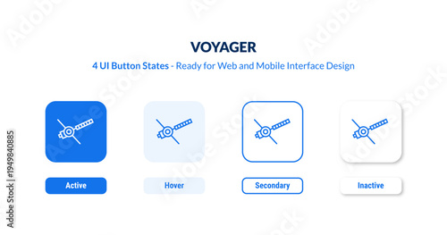 voyager UI button states set. Outline icon kit from astronomy collection. Thin linear voyager, voyage, travel editable vector. Line vector voyager sign for web and mobile interface