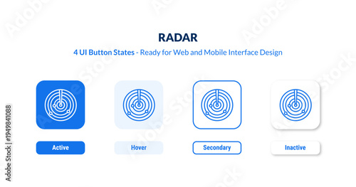 radar UI button states set. Outline icon kit from army collection. Thin linear radar, technology, wireless editable vector. Line vector radar sign for web and mobile interface