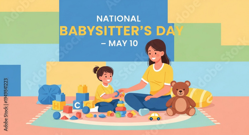 Babysitter and child play with toys on mat national babysitter's day may 10