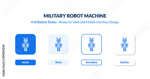 military robot machine UI button states set. Outline icon kit from army collection. Thin linear military robot machine, robotic, robot editable vector. Line vector military robot machine sign