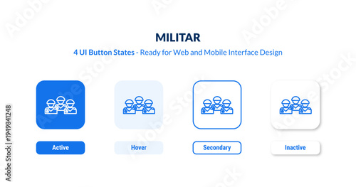 militar UI button states set. Outline icon kit from army collection. Thin linear militar, military, war editable vector. Line vector militar sign for web and mobile interface