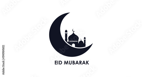A striking crescent moon and mosque silhouette design celebrates the festival of eid mubarak silhouette