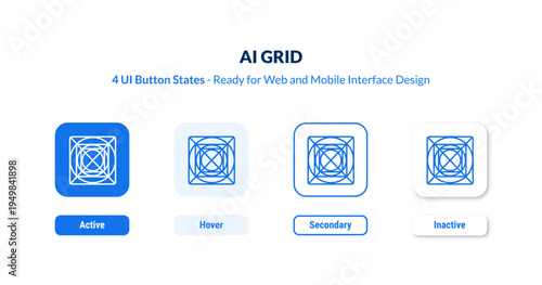ai grid UI button states set. Outline icon kit from artificial intellegence and future technology collection. Thin linear ai grid, digital, technology editable vector. 