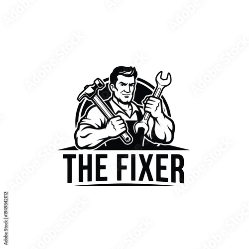 Strong handyman holding tools ready to fix and repair anything with confidence.