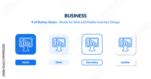 business UI button states set. Outline icon kit from artificial intellegence and future technology collection. Thin linear business, social, money editable vector. Line vector business sign