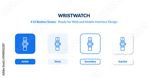wristwatch UI button states set. Outline icon kit from artificial intellegence and future technology collection. Thin linear wristwatch, watch, clock editable vector. Line vector wristwatch sign