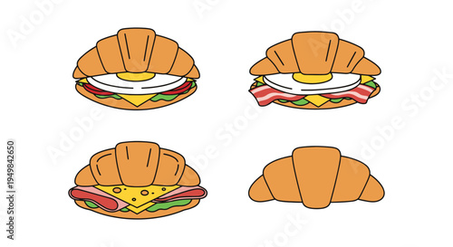 Breakfast Croissant Sandwich clean vibrant abstract color illustration