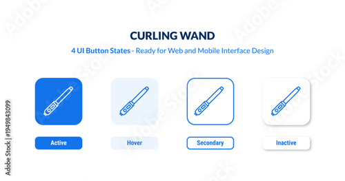 curling wand 4-state UI button. Outline icon kit from beauty collection. Thin linear curling wand, curler, hair editable vector. Minimal curling wand sign for web and mobile interface