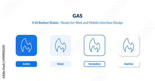 gas 4-state UI button. Outline icon kit from camping collection. Thin linear gas, fuel, energy editable vector. Minimal gas sign for web and mobile interface