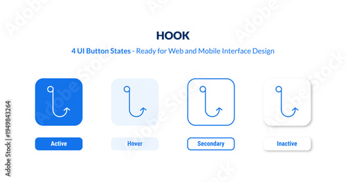 hook 4-state UI button. Outline icon kit from camping collection. Thin linear hook, shop, industry editable vector. Minimal hook sign for web and mobile interface
