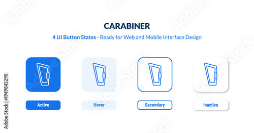 carabiner 4-state UI button. Outline icon kit from camping collection. Thin linear carabiner, climbing, equipment editable vector. Minimal carabiner sign for web and mobile interface