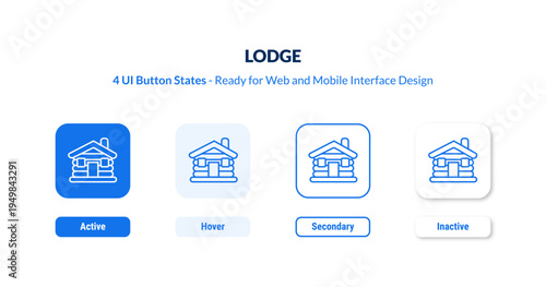 lodge 4-state UI button. Outline icon kit from camping collection. Thin linear lodge, house, construction editable vector. Minimal lodge sign for web and mobile interface