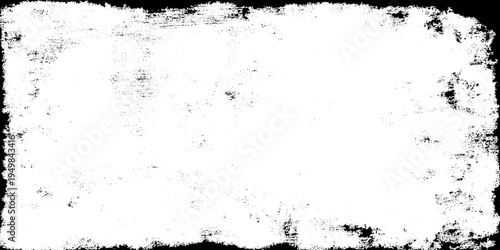 scratched monochrome grunge border texture with distressed black ink frame for creating vintage film effects, weathered photo overlays.