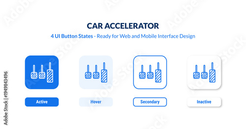 car accelerator 4-state UI button. Outline icon kit from car parts collection. Thin linear car accelerator, auto, speedometer editable vector. Minimal car accelerator sign for web and mobile interface
