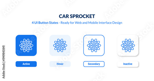 car sprocket 4-state UI button. Outline icon kit from car parts collection. Thin linear car sprocket, sprocket, car editable vector. Minimal car sprocket sign for web and mobile interface