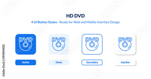 hd dvd UI button states set. Outline icon kit from cinema collection. Thin linear hd dvd, entertainment, play editable vector. Line vector hd dvd sign for web and mobile interface
