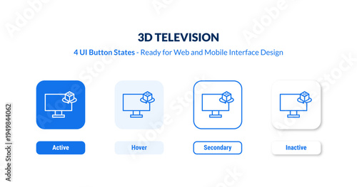 3d television UI button states set. Outline icon kit from cinema collection. Thin linear 3d television, movie, camera editable vector. Line vector 3d television sign for web and mobile interface