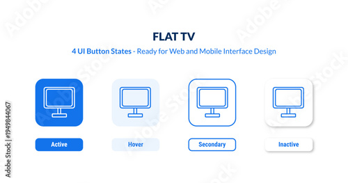 flat tv UI button states set. Outline icon kit from cinema collection. Thin linear flat tv, tv, television editable vector. Line vector flat tv sign for web and mobile interface