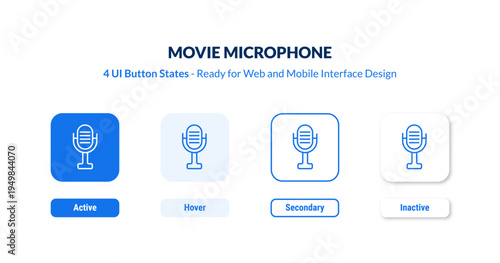 movie microphone UI button states set. Outline icon kit from cinema collection. Thin linear movie microphone, movie, microphone editable vector. Line vector movie microphone sign for web and mobile 