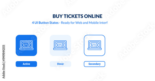 buy tickets online UI button states set. Outline icon kit from cinema collection. Thin linear buy tickets online, buy, ticket editable vector. Line vector buy tickets online sign for web and mobile