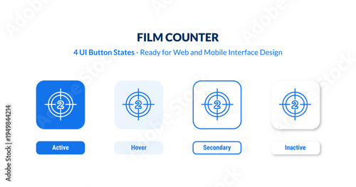 film counter UI button states set. Outline icon kit from cinema collection. Thin linear film counter, film, counter editable vector. Line vector film counter sign for web and mobile interface