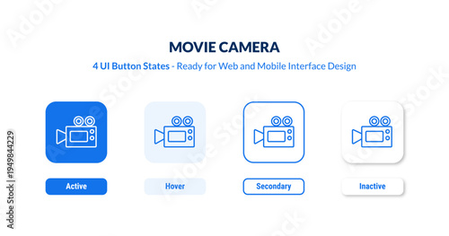 movie camera UI button states set. Outline icon kit from cinema collection. Thin linear movie camera, movie, simple editable vector. Line vector movie camera sign for web and mobile interface