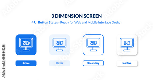 3 dimension screen UI button states set. Outline icon kit from cinema collection. Thin linear 3 dimension screen, screen, dimension editable vector. Line vector 3 dimension screen sign