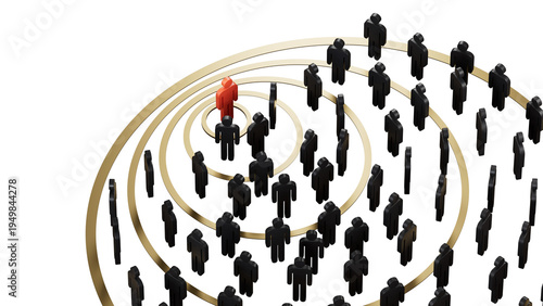 3D illustration of Wooden piece with circles. Concept of influencer marketing and spheres of influence.Supports PNG files with transparent backgrounds.