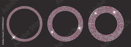  Pink circular frames with glowing dots and mirror effects create a fantasy party atmosphere with sparkling light accents and glamorous disco ball texture.