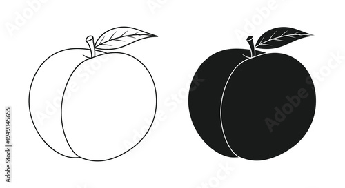 A pair of apples are presented in monochrome one with light shading the other fully black showcasing a simple design