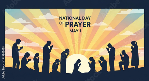 National day of prayer on may 1st silhouette of people praying together at sunrise
