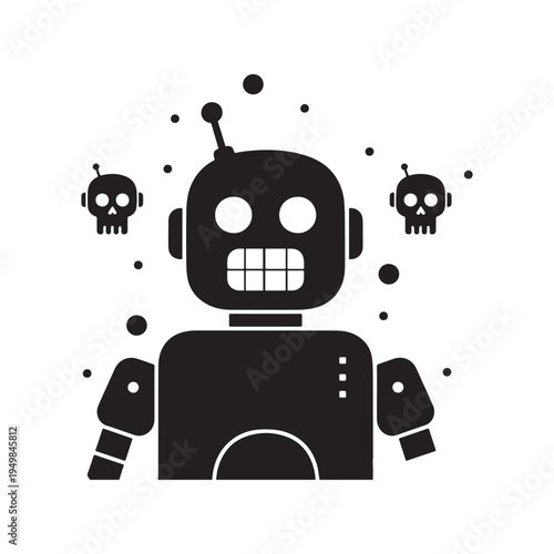 Robot Heads and Mechanical Gears Silhouette Collection for Industrial and Technology Design. 