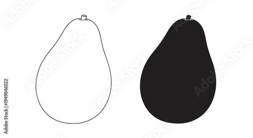 A minimalist illustration depicts two pear shapes one white and outlined the other black and solid showcasing contrasting forms